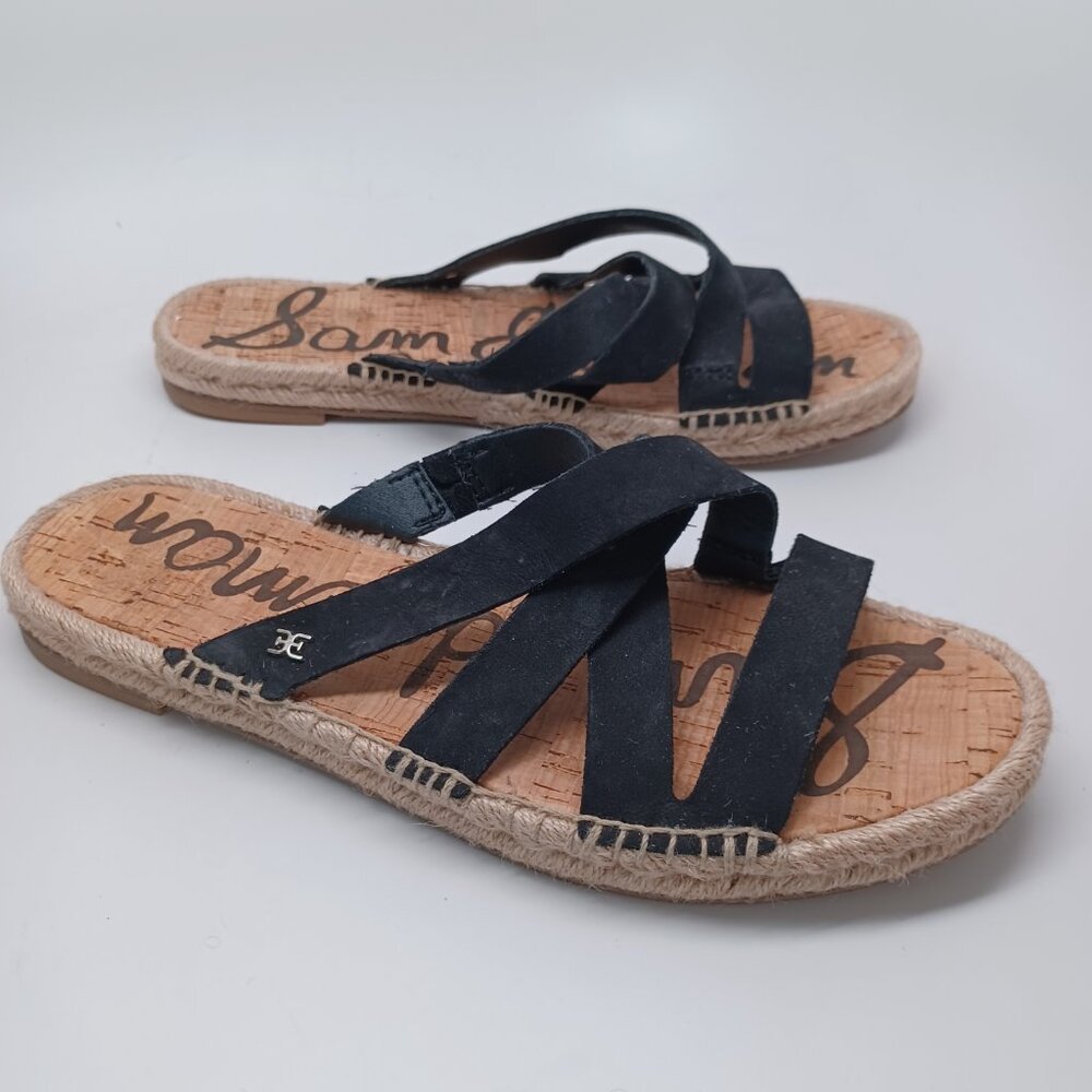 Sam Edelman Sandals Averie‎ Strappy Slide Black Leather Espadrille Women 10 - Picture 6 of 13